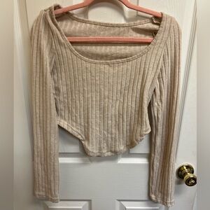 SHEIN Beige Ribbed Long Sleeve Top